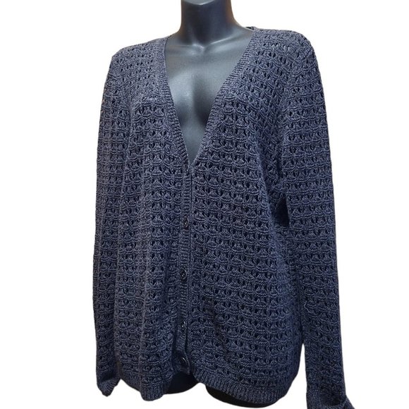 𝅺dkny Jeans Knitted Long Sleeved button up Sweater loose fit Cardigan V necklin - Picture 1 of 5